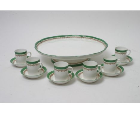 A Worcester coffee set decorated with green on a white ground 