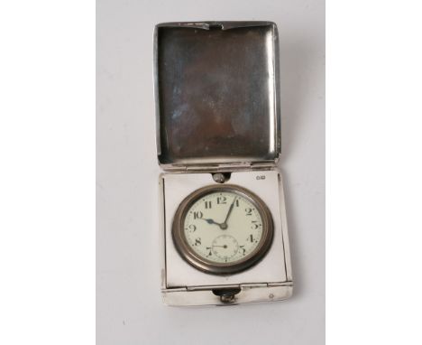 A silver cased folding travelling clock