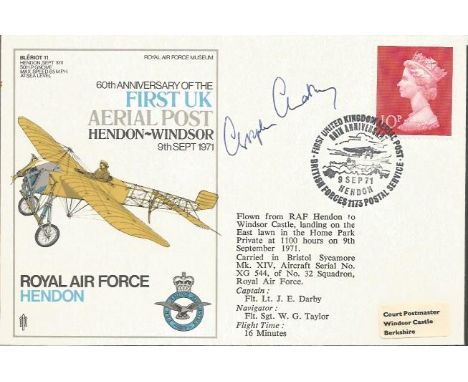 Chris Chataway signed cover. RAF Museum First Series Special - 1971 S8d 60th Anniversary of the First UK Aerial Post, Hendon 