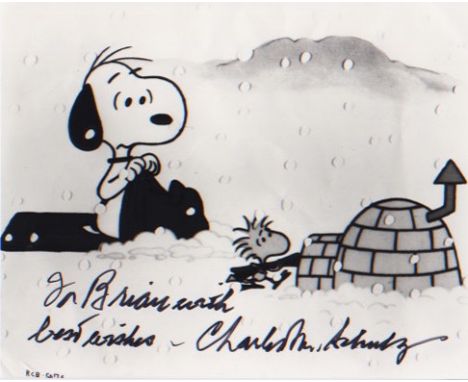 Charles M Schulz. A rare 10x8 picture of Snoopy signed by legendary cartoonist Charles M Schulz. Minor creasing to item which