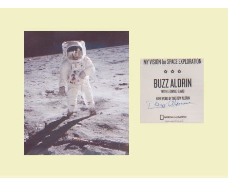 Apollo 11 - Buzz Aldrin - First  Moonlanding. Signature of Buzz Aldrin with picture on moon. Professionally in magnolia to 16