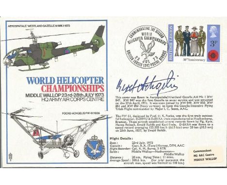 Gerd Achgellis signed cover. Rare Hans Rossbach variation of the RAF Museum 1973 World Helicopter Championships Middle Wallop