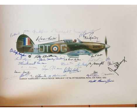 Multisigned Battle of Britain Print. Hawker Hurricane print, a limited edition of 1000, signed by an incredible 34 famous WWI