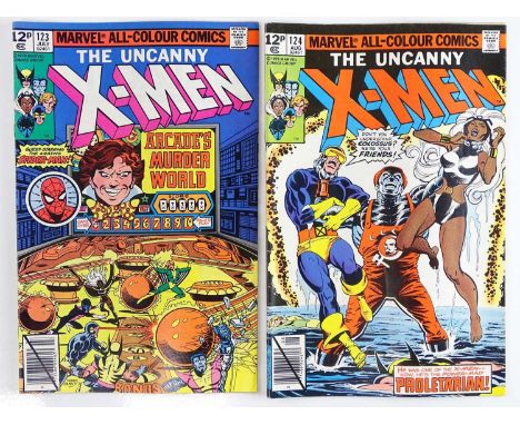 UNCANNY X-MEN #123 &amp; 124 - (2 in Lot) - (1979 - MARVEL - UK Price Variant) - Spider-Man, Colleen Wing, Arcade appearances