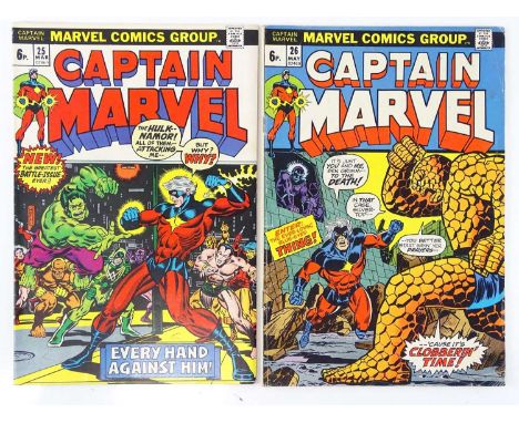 CAPTAIN MARVEL #25 &amp; 26 - (2 in Lot) - (1973 - MARVEL - UK Price Variant) - Second full appearance of Thanos + Controller