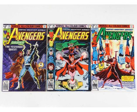 AVENGERS #185, 186, 187 - (3 in Lot) - (1979 - MARVEL - UK Price Variant) - Origin of Quicksilver &amp; Scarlet Witch + First