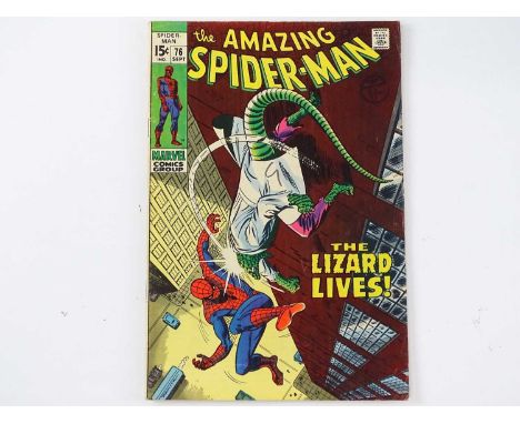 AMAZING SPIDER-MAN #76 - (1969 - MARVEL - UK Cover Price) - Spider-Man battles the Lizard + Human Torch appearance - John Rom