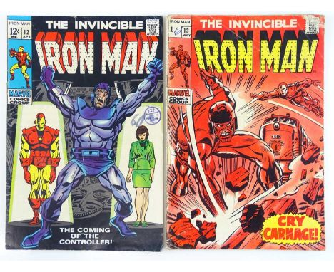 IRON MAN #12 &amp; 13 - (2 in Lot) -(1969 - MARVEL - UK Price Variant &amp; UK Cover Price ) - Includes Origin and First appe
