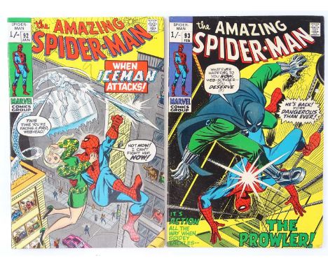 AMAZING SPIDER-MAN #92 &amp; 93 - (2 in Lot) - (1971 - MARVEL - UK Price Variant) - Includes First appearance of Arthur Stacy