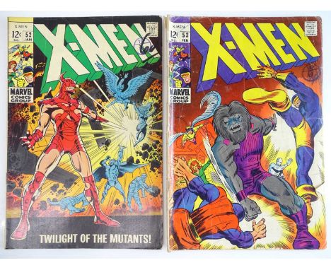 UNCANNY X-MEN #52 &amp; 53 - (2 in Lot) - (1969 - MARVEL - UK Cover Price) Includes Erik the Red, Blastaar appearances + Orig