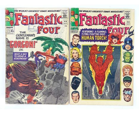 FANTASTIC FOUR #44 &amp; 54 - (2 in Lot) - (1965/66 - MARVEL - UK Price Variant) - Includes First appearance of Gorgon + Firs