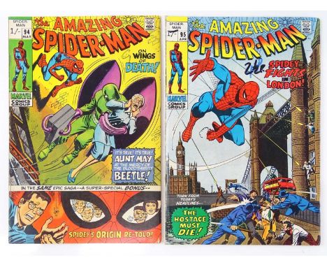 AMAZING SPIDER-MAN #94 &amp; 95 - (2 in Lot) - (1971 - MARVEL - UK Price Variant) - Includes Spider-Man's origin retold + Spi