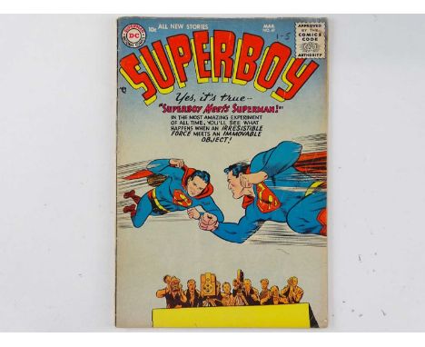 SUPERBOY #47 - (1956 - DC) Superman appearance + Full-page ad for Showcase #1 - Curt Swan story and interior art - Flat/Unfol