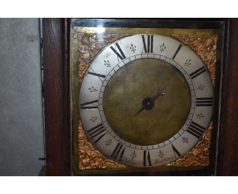 A period oak long case clock in the coffin style with single handed brass dial
maker; Thomas Pinfold, Middleton.Condition rep