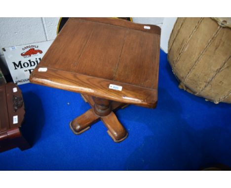 A vintage oak occasional low table having bulbous column