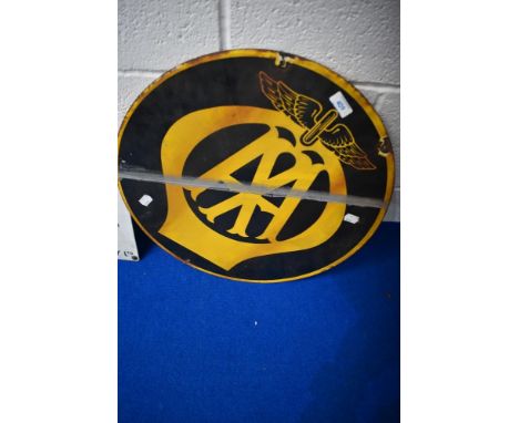 A vintage enamelled sign, diameter approx. 46cm, some chips to edge and paint stripe through
