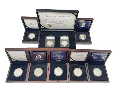 Silver coins and medallions including Bailiwick of Guernsey 2016 'Prince Philip 95' five pounds, two Bailiwick of Guernsey 20