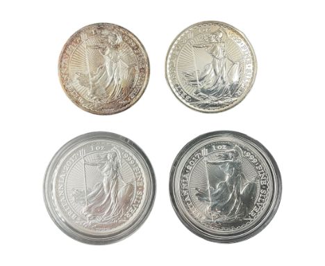 Four Queen Elizabeth II one ounce fine silver Britannia two pound coins, dated three 2017 and 2018 (4)Condition Report:Damage