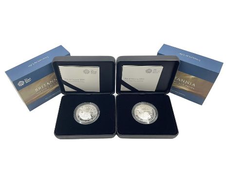 Two The Royal Mint United Kingdom 2019 'The Spirit of a Nation' silver proof one ounce Britannia coins, both cased with certi