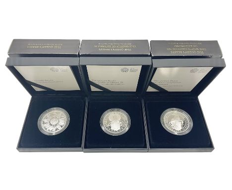 Three The Royal Mint United Kingdom 2021 'The Queen's Beasts' fine silver proof one ounce coins, comprising 'The Griffin of E