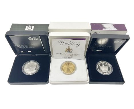 Three The Royal Mint United Kingdom silver proof five pound coins, comprising 2011 'Prince William Arthur Philip Louis of Wal