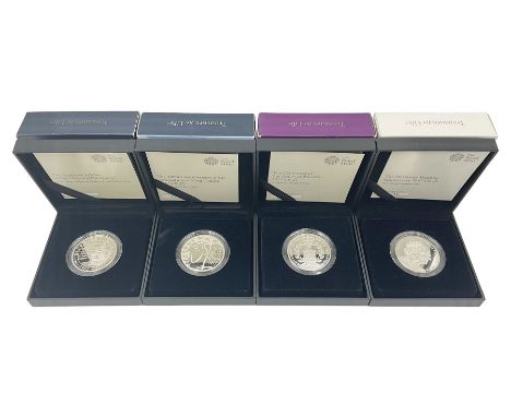 Four The Royal Mint United Kingdom 2017 silver proof piedfort five pound coins, comprising 'The Sapphire Jubilee of Her Majes