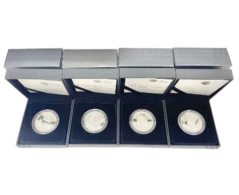 Four The Royal Mint United Kingdom silver proof five pound coins, comprising 2008 'His Royal Highness The Prince of Wales', 2