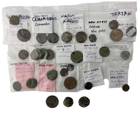 Roman coinage 1st-3rd century AD to include Domitian Denarius, Elagabalus Antoninianus, various Sestertius and other denomina