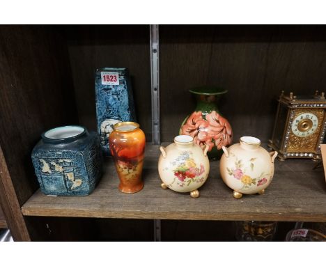 Two Troika vases,&nbsp;largest 17cm high; together with a Moorcroft baluster vase, 13cm high; a pair of Royal Worcester blush