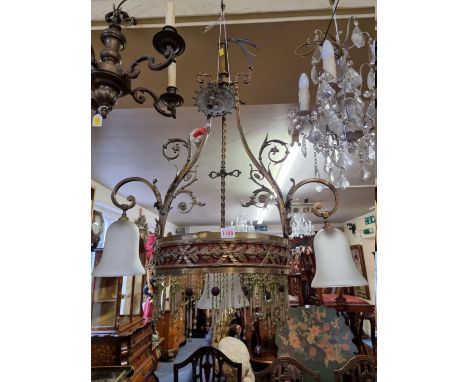 A large and impressive antique French brass ceiling light,&nbsp;approx 90cm high. Provenance: By repute from a brothel in Mon