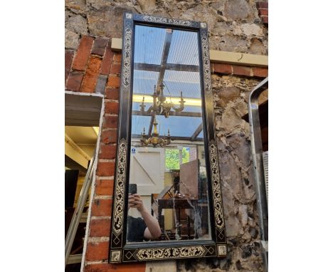 (ML) A 19th century Continental ebonized and ivory inlaid rectangular mirror,&nbsp;116.5 x 47cm, (formerly part of a larger i