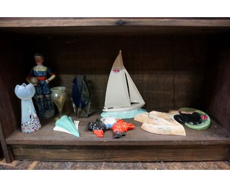 A mixed lot of ceramics, to include: a Poole pottery sailing boat wall plaque, 25cm high; a Goebel dog's head wall plaque, 16