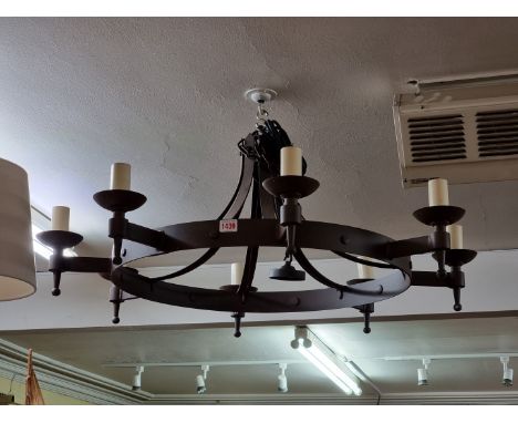 A steel eight branch ceiling light, 73cm diameter.&nbsp; 