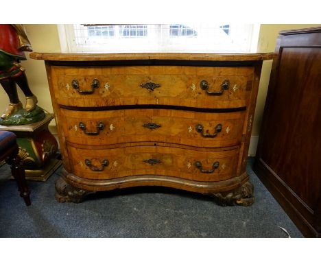 (ML) An 18th century Italian walnut and marquetry serpentine fronted commode,&nbsp;with ivory detail, 115.5cm wide. Provenanc