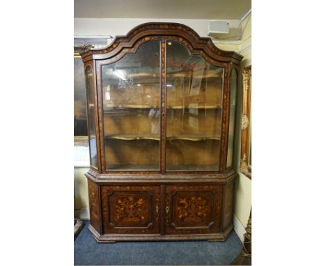 (ML) A large 18th century Dutch walnut and marquetry side cabinet,&nbsp;with a pair of glazed panel doors enclosing fixed sha