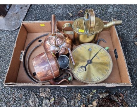 A set of Salter weighing scales;&nbsp;together with three items of metalware. 