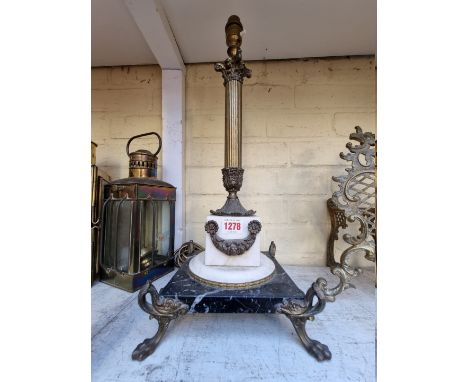 (ML) A brass and marble Corinthian column table lamp, height excluding fitting 43cm. 