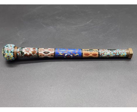 A Chinese cloisonne enamel parasol handle, with seal monogram to end, 25.5cm long. 