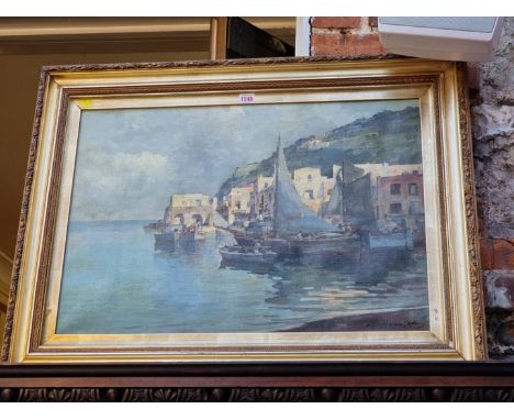 M Mar..., a Mediterranean&nbsp;harbour, indistinctly signed, oil on canvas, 49 x 70cm.&nbsp; 