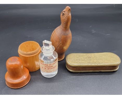 A late 19th century Italian carved wood novelty bird call, inscribed 'M Generoso, 1897', 16cm long; together with an 18th cen