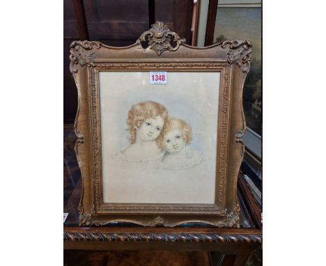 English School, second quarter 19th century, head and shoulders portrait of two children, watercolour, 25 x 22cm. 