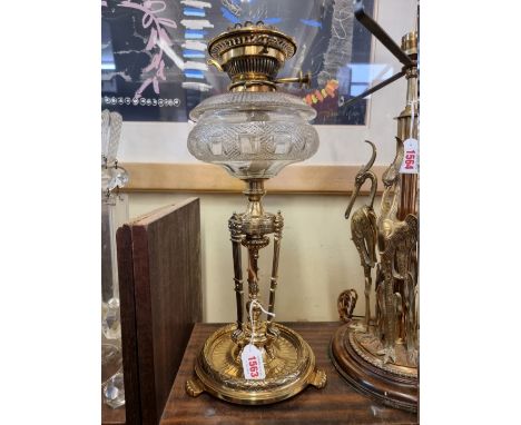 A good antique brass and cut glass oil lamp, 45cm high. 