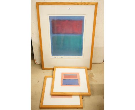 Mark Rothko ' Earth and Green ' art print, together with a pair of signed geometric prints by Roy Speltz, framed as three 