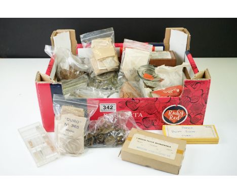 Clock, watchmaker &amp; jewellers parts, to include precious metal testing kit, crystals, springs etc 