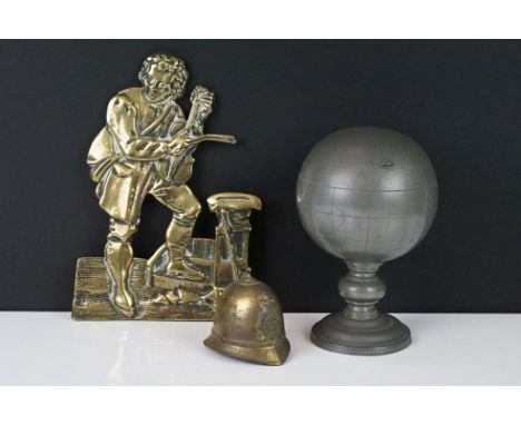 Chinese Pewter Tea Caddy in the form of a Globe, the interior liner marked Swatow Wahlee, 16cm high together with Gilt Metal 