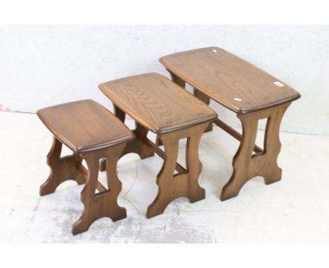 Ercol Elm ' Golden Dawn ' Nest of Three Tables, largest table, 57cm wide x 42cm high 