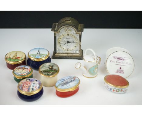 Collection of eight ceramic and enamel pill boxes to include 6 x Staffordshire Enamels, Aynsley and Staffordshire ceramic, to
