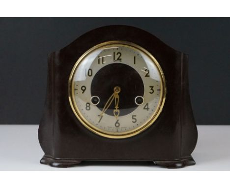 Art Deco ' Smiths ' Brown Bakelite Cased Mantle Clock, 19cm high 