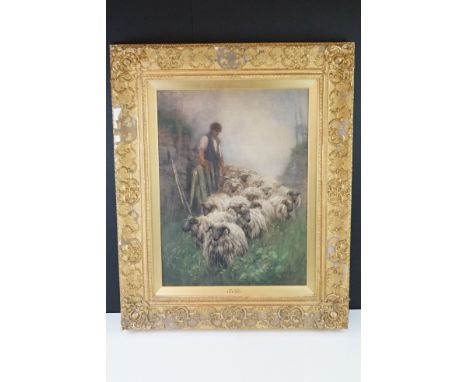 John Robert Keitley Duff (1862-1923), Watercolour of a Shepherd herding Sheep titled and initialed to the gilt frame ' The Ga
