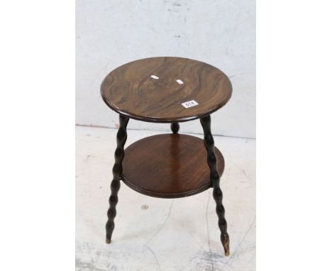 19th century Cricket style Side Table, the three bobbin legs united by an under-shelf, 35cm wide x 49cm high 